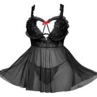 L1332 - Baju Tidur Lingerie Babydoll Mini Dress Hitam Transparan