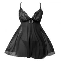 L1333 - Baju Tidur Lingerie Babydoll Mini Dress Hitam Transparan