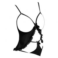 L1334 - Baju Tidur Lingerie Babydoll Mini Dress Hitam Transparan Open Cup Belah Depan Crotchless