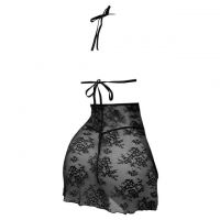 L1335 - Baju Tidur Lingerie Babydoll Mini Dress Halter Hitam Transparan Open Cup Belah Depan - 2