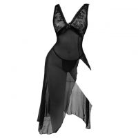L1337 - Baju Tidur Lingerie Long Gown Gaun Panjang Maxi Dress Hitam Transparan